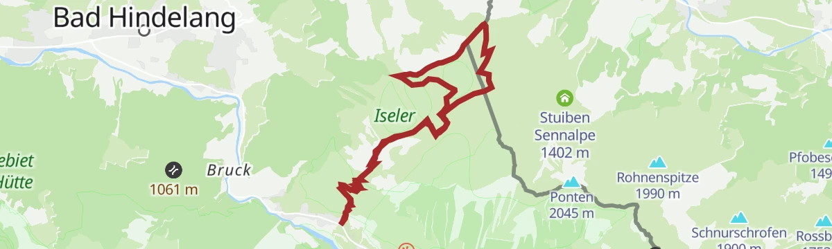 Route map: Von Hinterstein über die Zipfelsalpe zum Kühgundkopf und zum Iseler